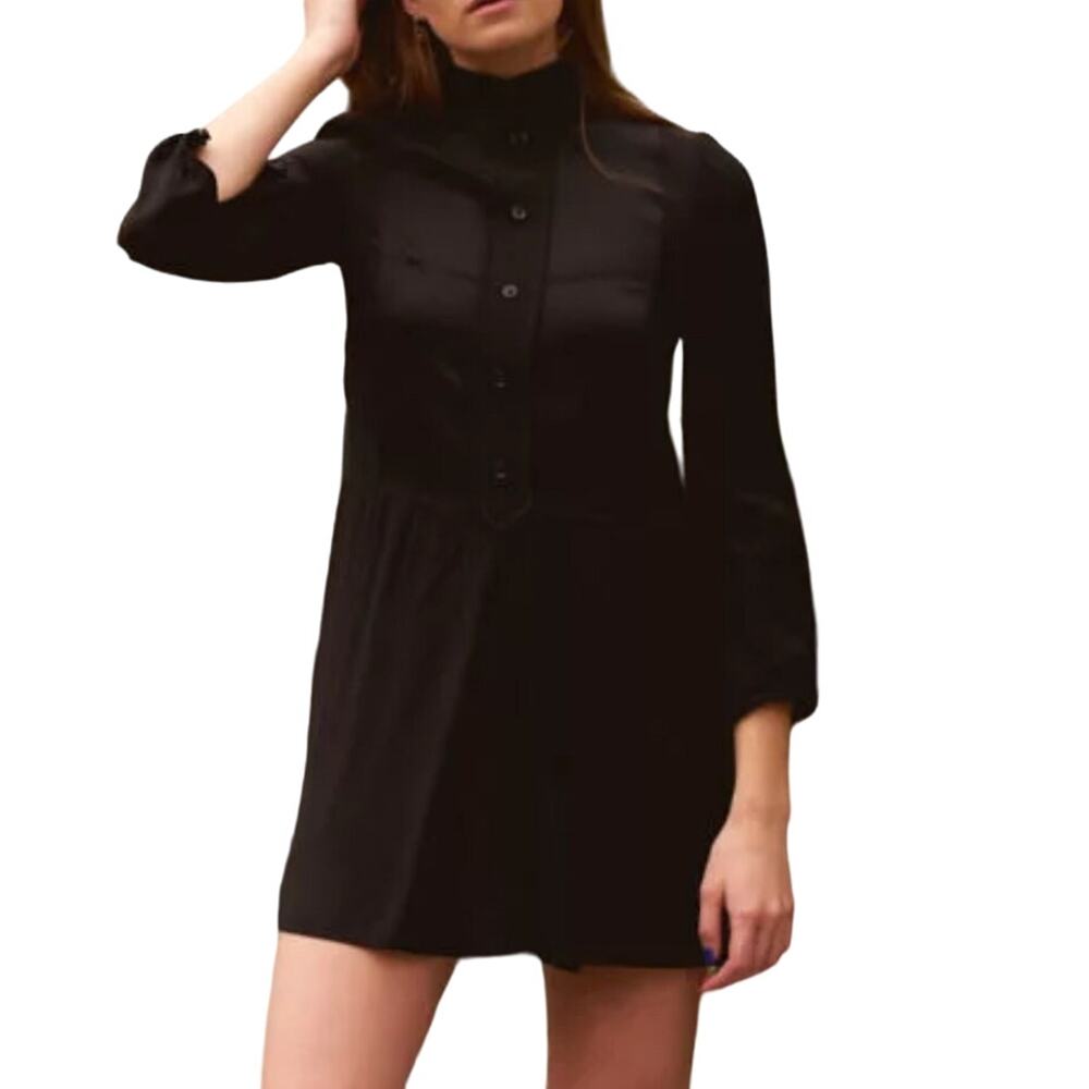 Women's Carven Black long sleeve shirt dress with button on top Size EU 40/US 8